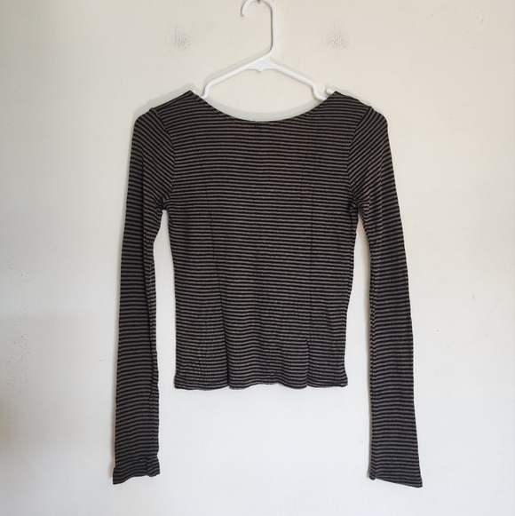 Forever 21 Green/ Black Striped Long Sleeve Top size Medium - Picture 3 of 3